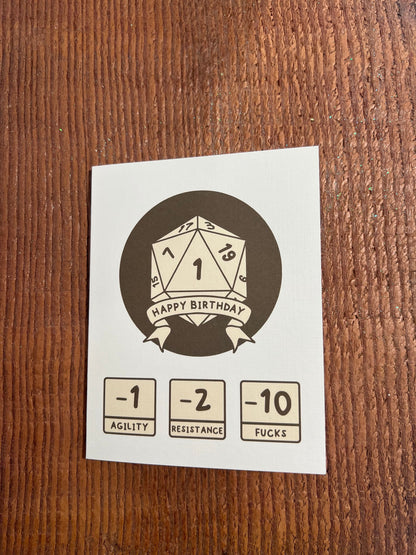 Happy Birthday Level Up Natural One D20 D&D Card